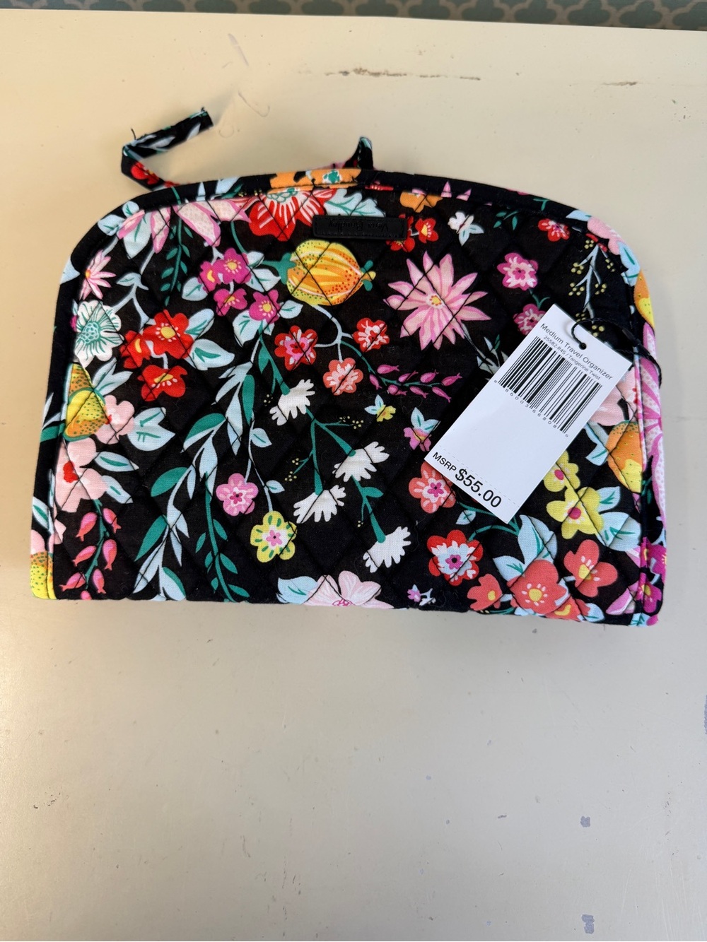 Vera Bradley Floral Quilted Travel Pouch - Black with Pink, Yellow, Green